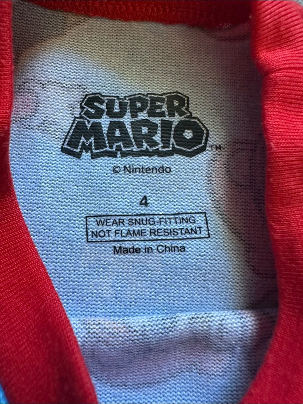Nintendo Blue Super Mario & Toad Kids Pajama Set with Red Trim Size 4